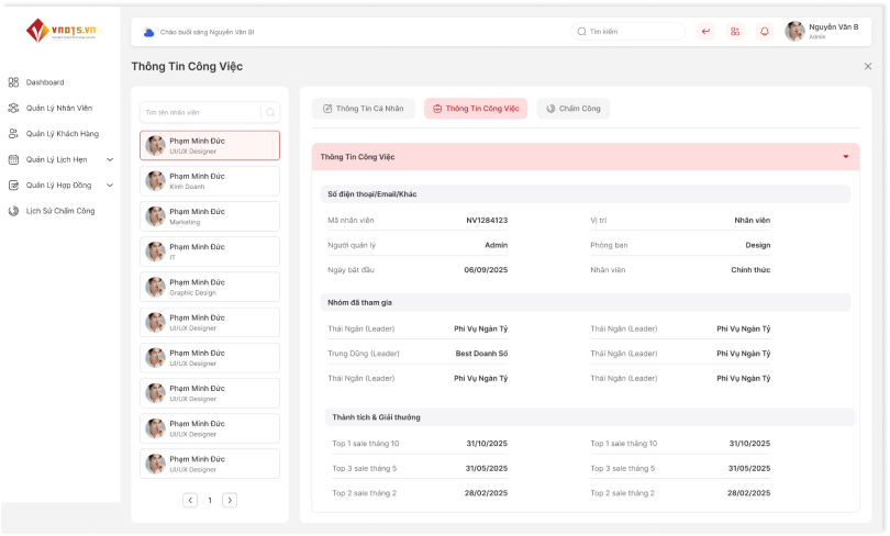Dashboard employee profile screen