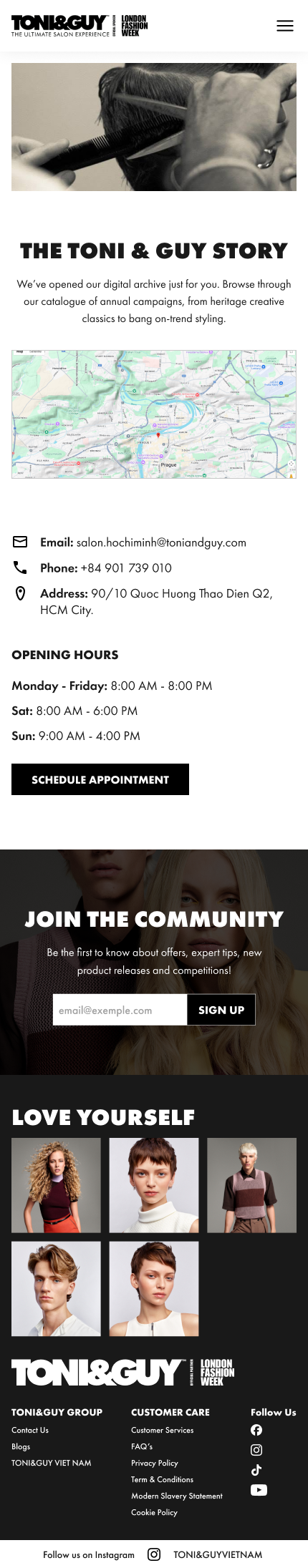 Toni and Guy Vietnam mobile page one