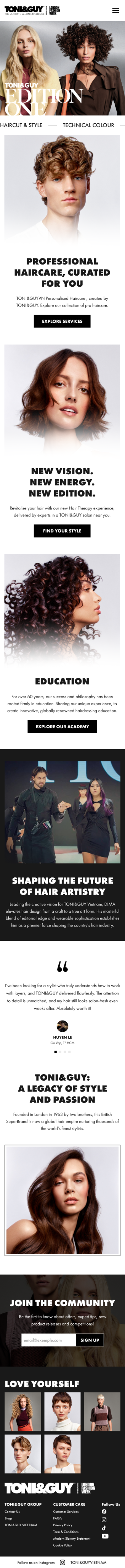 Toni and Guy Vietnam mobile homepage